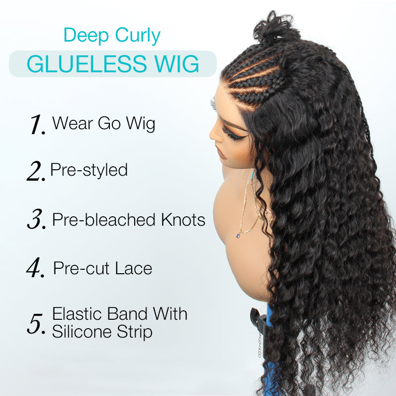 Micro French Braids 5x5 Pre-Cut Lace Deep Wave Human Hair Wig Natural Color - Image 8