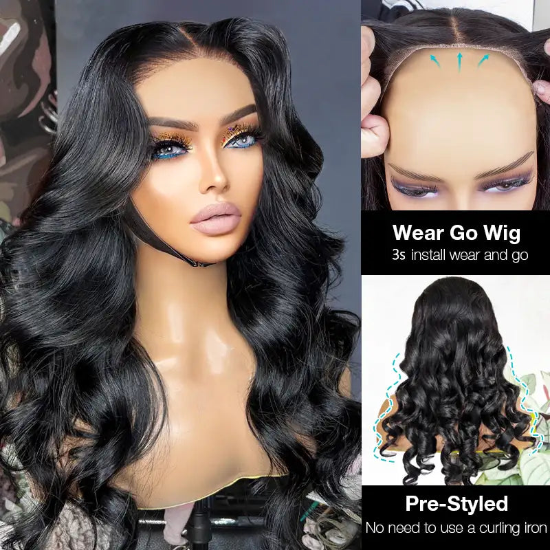 Ready to Wear & Go Pre Cut Upgraded Crystal Lace Glueless Body Wave Human Hair Wigs with Pre Plucked Hairline & Bleached Knots - Image 5