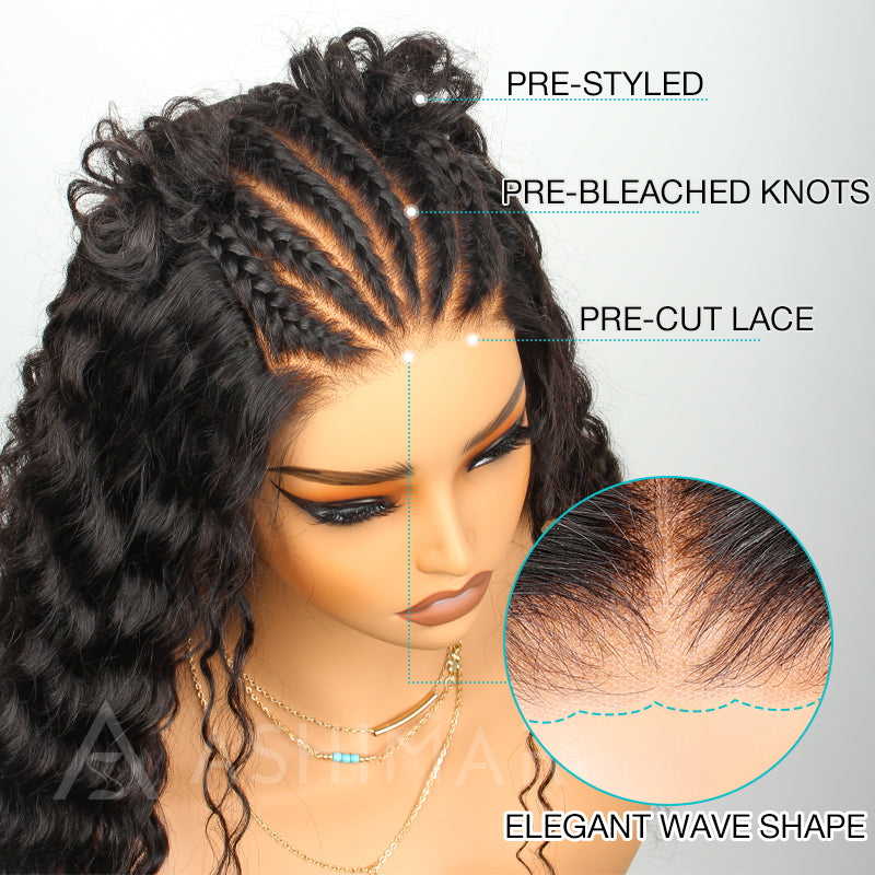 Micro French Braids 5x5 Pre-Cut Lace Deep Wave Human Hair Wig Natural Color - Image 3