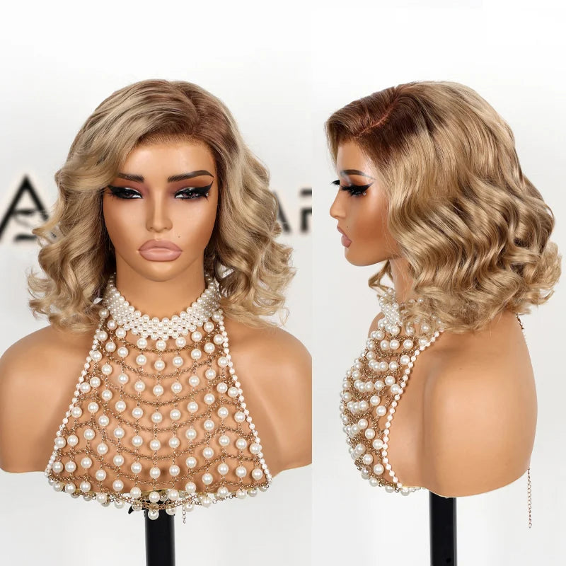 Straight Bob Ash Blonde with Dark Root 13x4 Transparent Lace Frontal Ready to Go Glueless Wig - Image 7