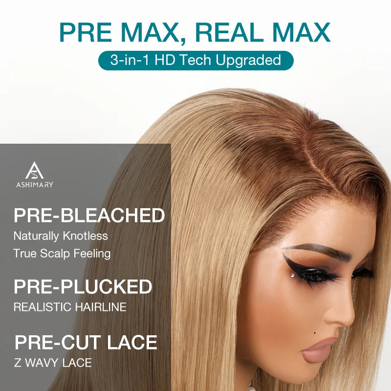 Straight Bob Ash Blonde with Dark Root 13x4 Transparent Lace Frontal Ready to Go Glueless Wig - Image 8