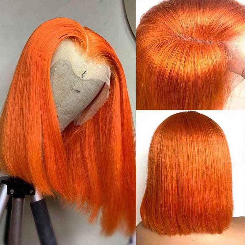Orange Ginger Bob Transparent Lace Front/Closure Wig Human Hair - Image 3