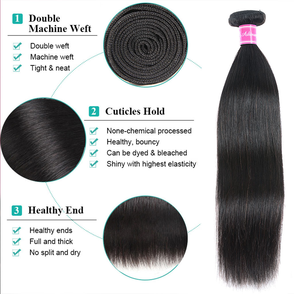 10A Straight Brazilian Human Hair Bundles Virgin Hair Natural Color - Image 4