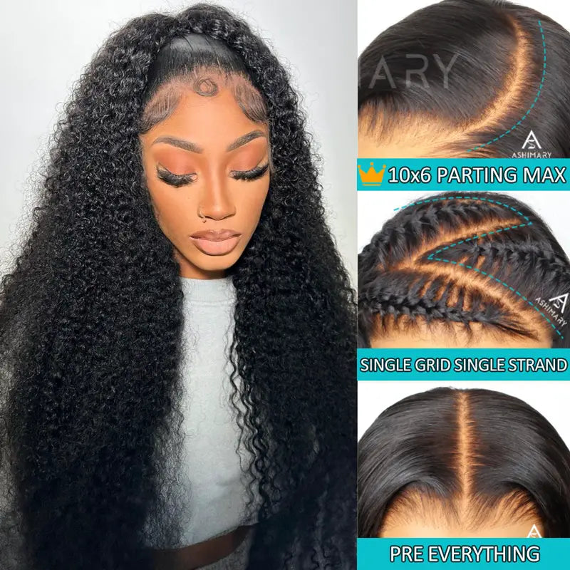 Ashimary Kinky Curly 10x6 Parting Max Melting Lace Glueless Human Hair Wig Bye Bye Knots Pre Cut Lace Wig - Image 2