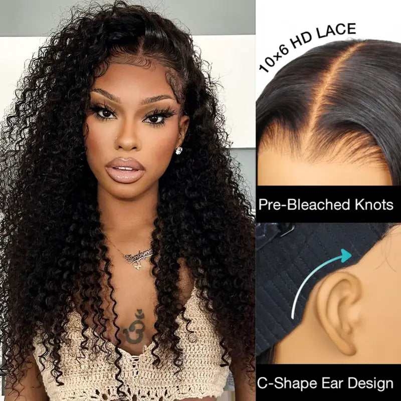 Ashimary Kinky Curly 10x6 Parting Max Melting Lace Glueless Human Hair Wig Bye Bye Knots Pre Cut Lace Wig - Image 3