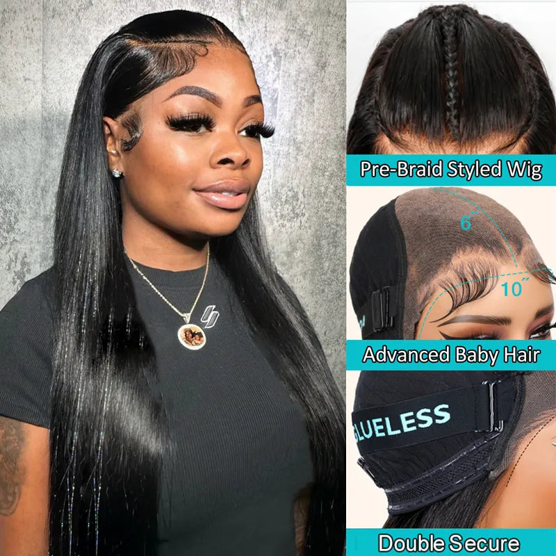 Pre-Braided Glueless Put On & Go 10x6 Parting Max Lace Frontal Wig Advance Baby Hair Pre-Everything Human Hair Braids Straight Hairstyle - Image 3
