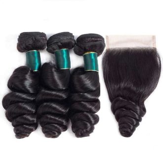 9A Loose Wave Virgin Hair 2/3 Bundles with Closure Natural Color IndianHair