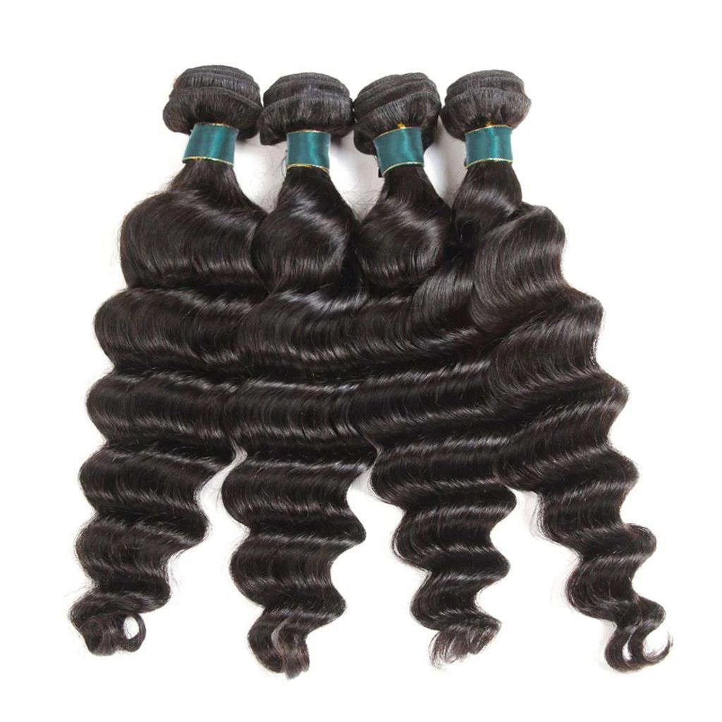 4 Bundles 9A Loose Deep Wave Brazilian Human Hair Bundles Natural Color