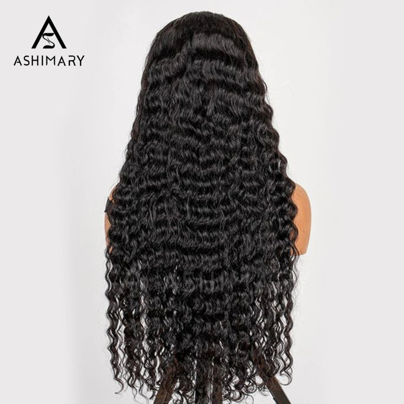 Pull Go 13x6 Full Wig Deep Wave Transparent Lace Frontal Wig Natural Black Color - Image 17