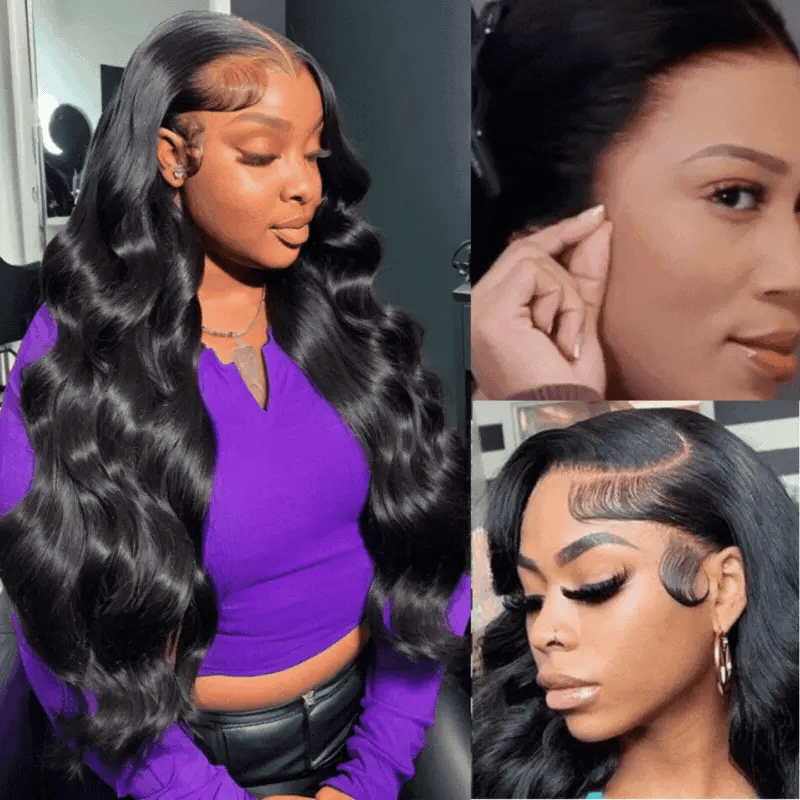 Pull Go 13x6 Full Glueless Wig Transparent Lace Front Wigs Body Wave Natural Black Ashimary Hair - Image 16