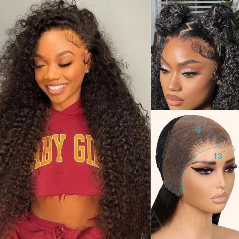 Ashimary Pull Go 13x6 Full Wig Transparent Lace Front Wig Natural Black Color Jerry Curly Hair - Image 4