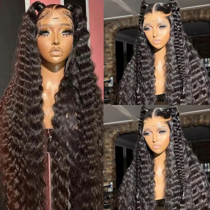 Pull Go 13x6 Full Wig Transparent Glueless Lace Loose Deep Wave Wig Natural Black Color - Image 5