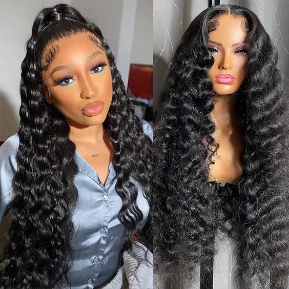 Pull Go 13x6 Full Wig Transparent Glueless Lace Loose Deep Wave Wig Natural Black Color - Image 4