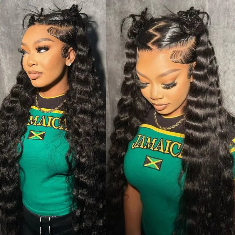 Pull Go 13x6 Full Wig Transparent Glueless Lace Loose Deep Wave Wig Natural Black Color - Image 2