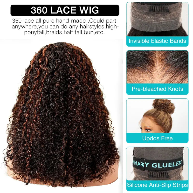 Ashimary 360 Skin Lace Cozy Invisi Strap Deep Wave Dark Highlight Pre Everthing 360 Lace Frontal Glueless Install Wig - Image 8