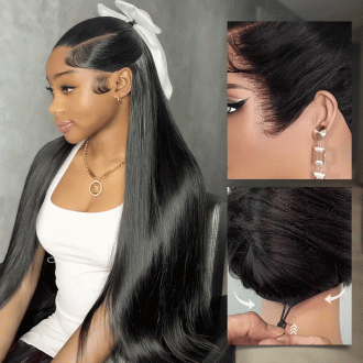 Ashimary Pull Go 13x6 Full Glueless Wig Transparent Lace Front Wig Straight Brazilian Human Hair