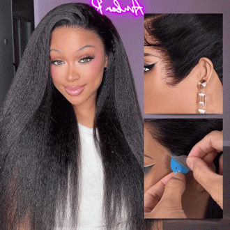 Pull Go 13x6 Full Wig Transparent Lace Kinky Straight Wig Natural Black Color