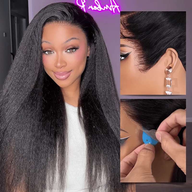 Pull Go 13x6 Full Wig Transparent Lace Kinky Straight Wig Natural Black Color