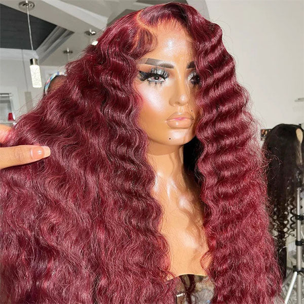 13*4 13*6 Loose Deep Wave 99J Burgundy Curly Wig Frontal Wigs Ashimary Virgin Hair Front Wigs - Image 3