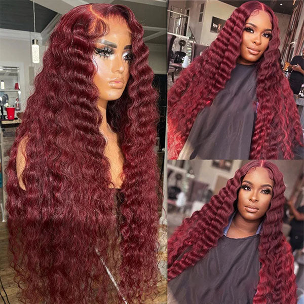 13*4 13*6 Loose Deep Wave 99J Burgundy Curly Wig Frontal Wigs Ashimary Virgin Hair Front Wigs - Image 4
