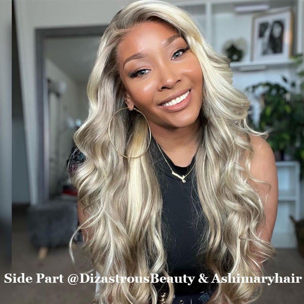 Blonde Highlights Wig Body Wave Transparent 13x4 Lace Frontal Blonde Balayage on Brown Hair - Image 3
