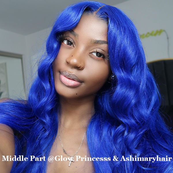 Ocean Blue Wavy Wig Body Wave Transparent Hd Lace Frontal Wig Ashimary Human Hair - Image 3