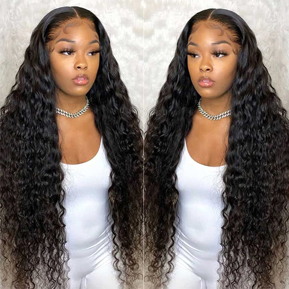 Pull Go 13x6 Full Wig Water Wave Transparent Lace Wig Natural Black Color - Image 18