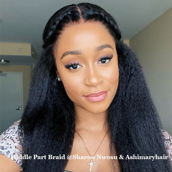 Pull Go 13x6 Full Wig Transparent Lace Kinky Straight Wig Natural Black Color - Image 17