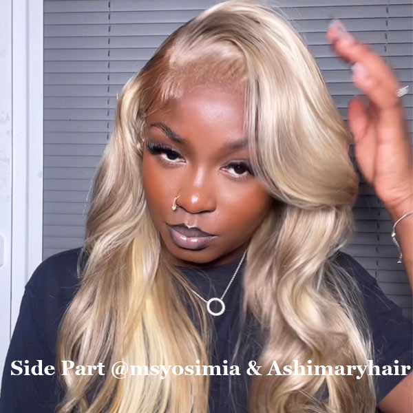 Blonde Highlights Wig Body Wave Transparent 13x4 Lace Frontal Blonde Balayage on Brown Hair - Image 4