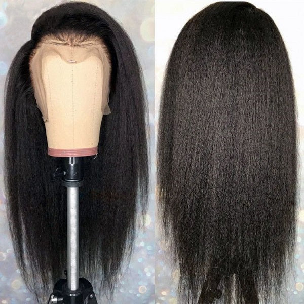 Pull Go 13x6 Full Wig Transparent Lace Kinky Straight Wig Natural Black Color - Image 18