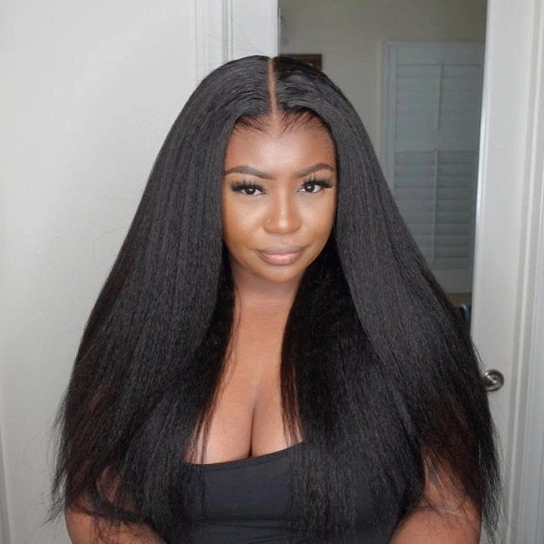 Pull Go 13x6 Full Wig Transparent Lace Kinky Straight Wig Natural Black Color - Image 20