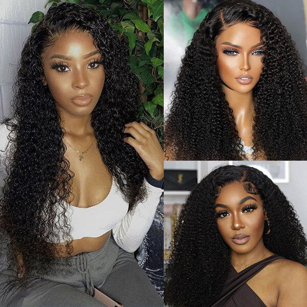 Pull Go 13x6 Full Glueless Lace Wig Transparent Lace Kinky Curly Wig Natural Black Color - Image 3