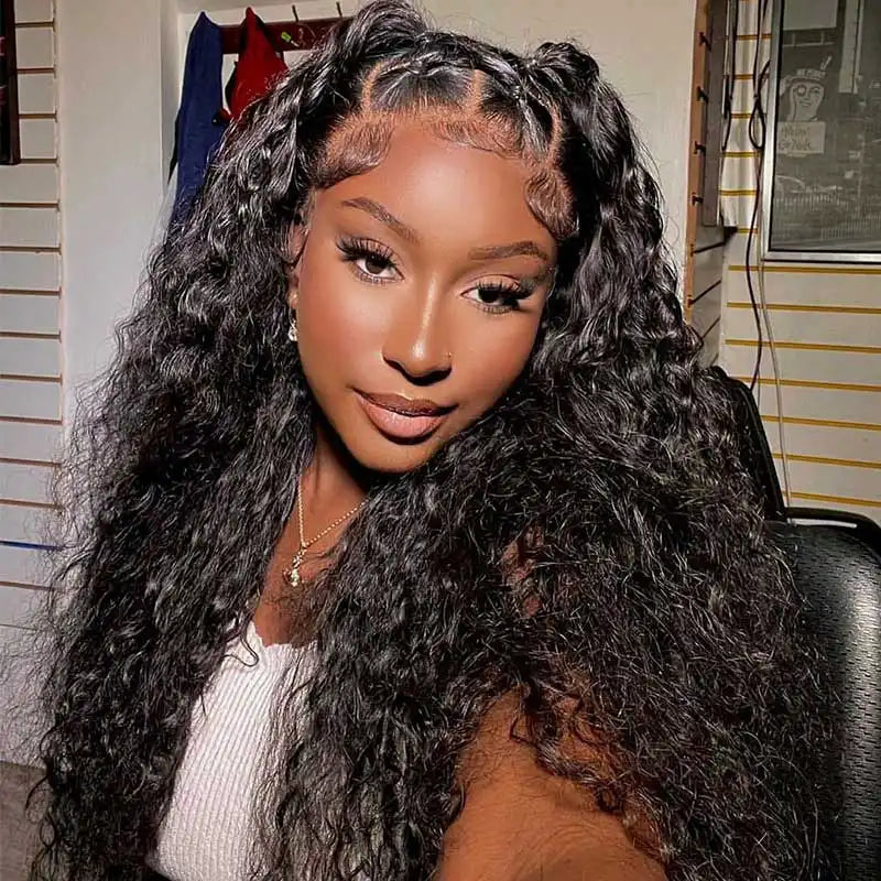 Pull Go 13x6 Full Wig Deep Wave Transparent Lace Frontal Wig Natural Black Color - Image 15