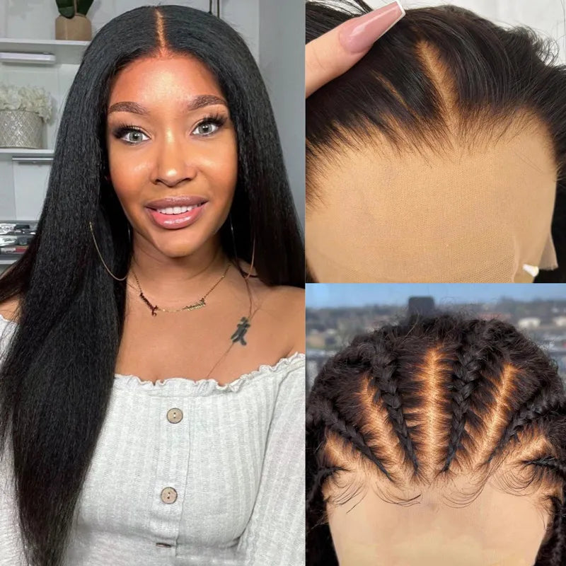 Pull Go 13x6 Full Wig Transparent Lace Parting Max Yaki Straight Wig Natural Black Color Ashimary Hair - Image 4