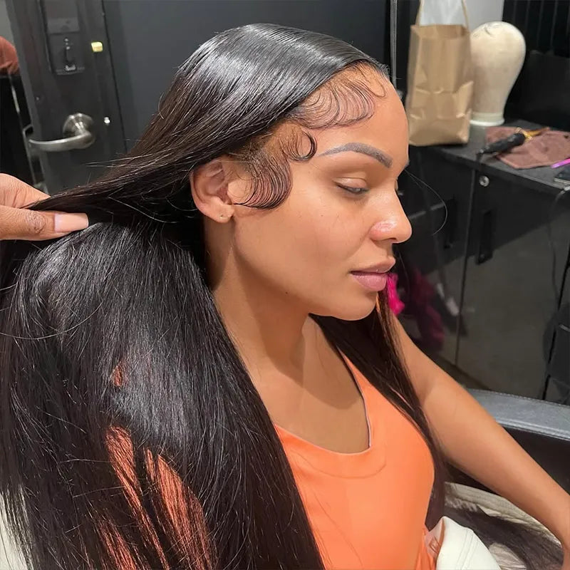 Flash Sale 13x6 Full Lace Frontal Wig Pre-Cut Lace Glueless Straight Human Hair Wig - Image 3