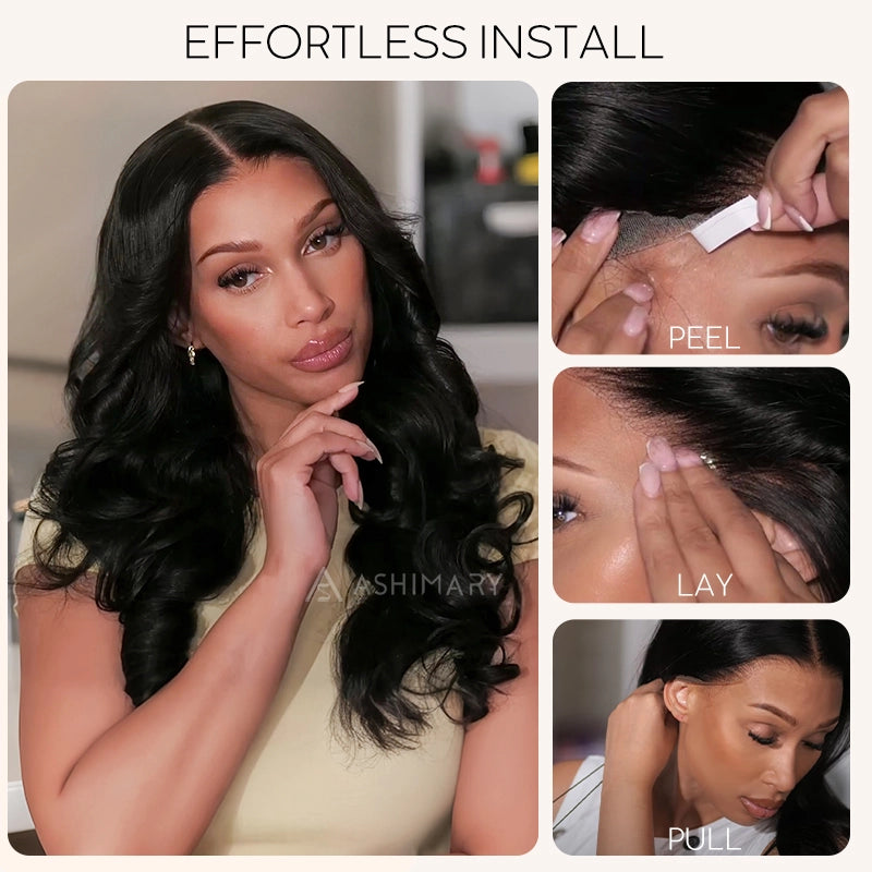 Pull Go 13x6 Full Glueless Wig Transparent Lace Front Wigs Body Wave Natural Black Ashimary Hair - Image 6