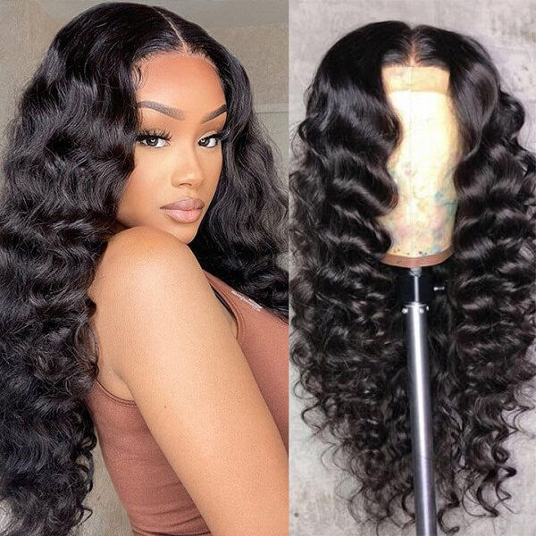 Pull Go 13x6 Full Wig Transparent Glueless Lace Loose Deep Wave Wig Natural Black Color - Image 13