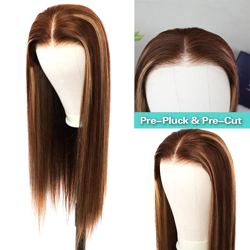 Effortless Wear & Go Glueless Highlight Straight 13x4 Lace Front Ready to Wear Wig Pre Bleach Knots & Plucked Hairline & Pre-cut Lace - Image 3