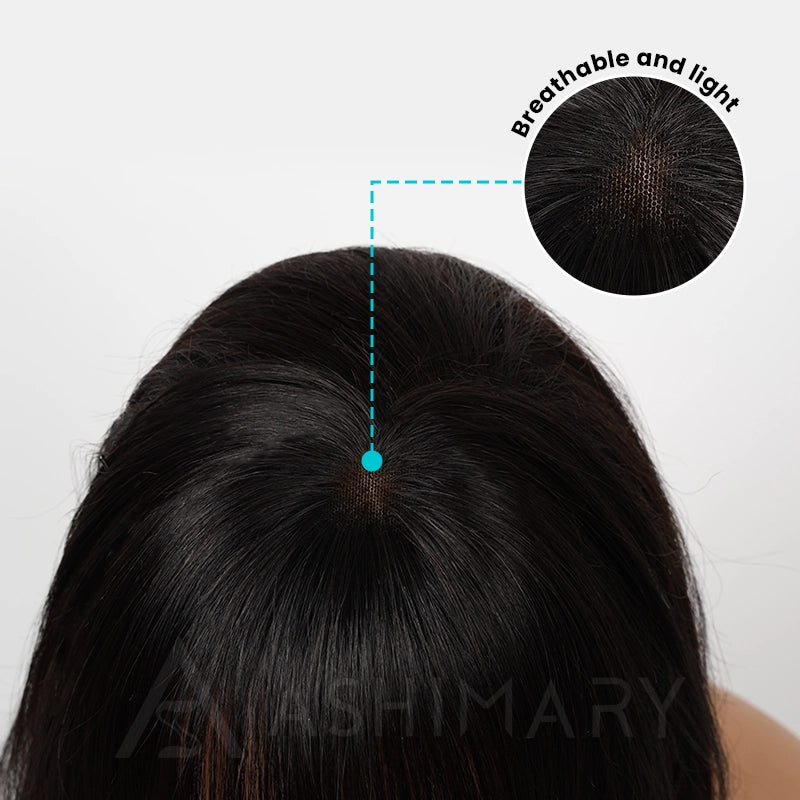 Ashimary Clip In Bang with Temples Hand-Tied Melt Lace Natural Black Straight Human Hair Extension - Image 8