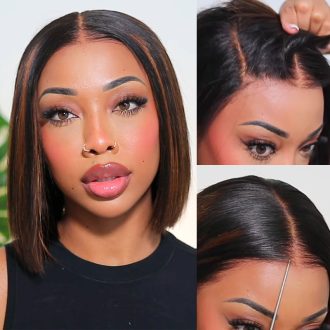 Flash Sale Highlight Bob Yaki Straight Human Hair 180% Density Pre Bleached Tiny Knots Glueless Wig