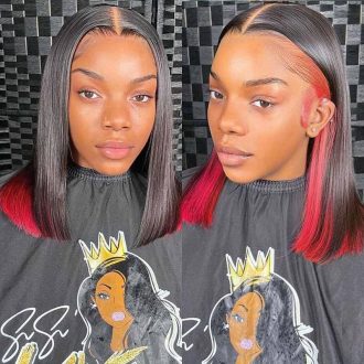 Hidden Color Bob Short Hair Peekboo Highlight Pink Transprant Lace Wig