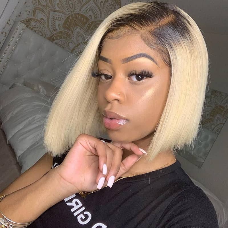 Fabulous Ombre Blonde Color Bob Short Hair Transparent Lace Wig