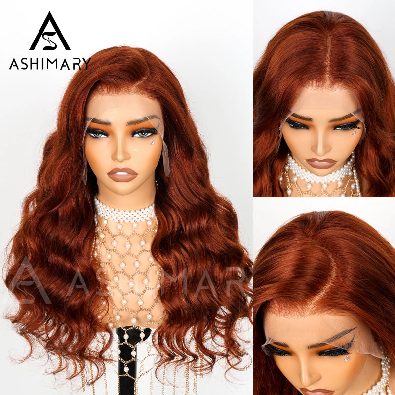 Reddish Brown Colored Body Wave Human Hair Lace Frontal Wigs 13x4 13x6 Ashimary Virgin Hair Front Wigs - Image 16