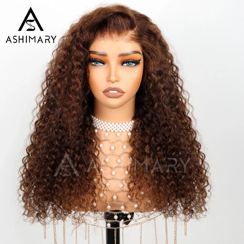 Chocolate Brown Water Wave Invisi Strap Snug Fit 360 Melting Lace Frontal Bleached Knots Glueless Lace Wig - Image 16