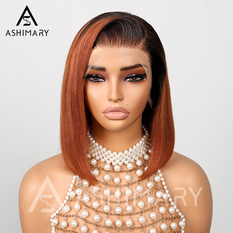 Pull Go 13x4 Lace Wig Ginger Ombre Silky Blunt Cut Glueless Bob Wig - Image 14