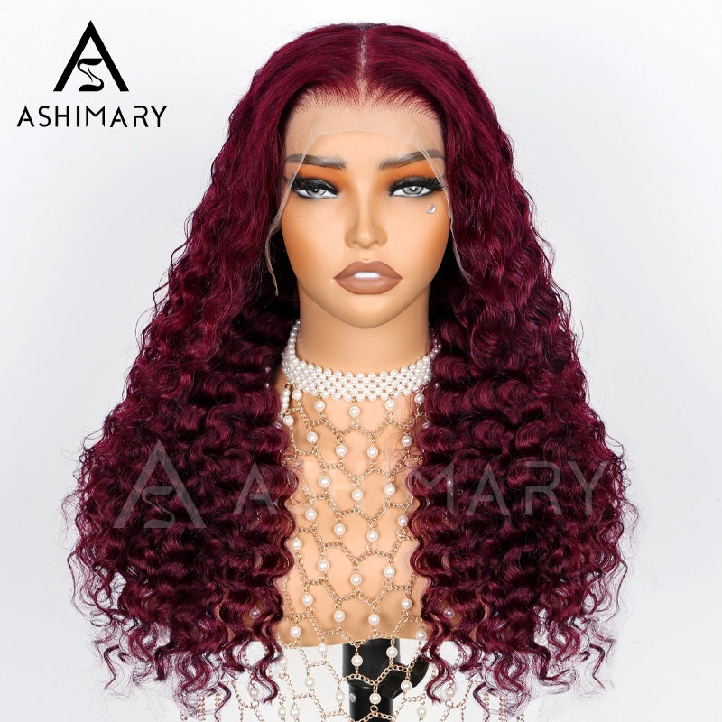 13*4 13*6 Deep Wave 99J Burgundy Curly Wig Frontal Wigs Ashimary Virgin Hair Front Wigs - Image 2