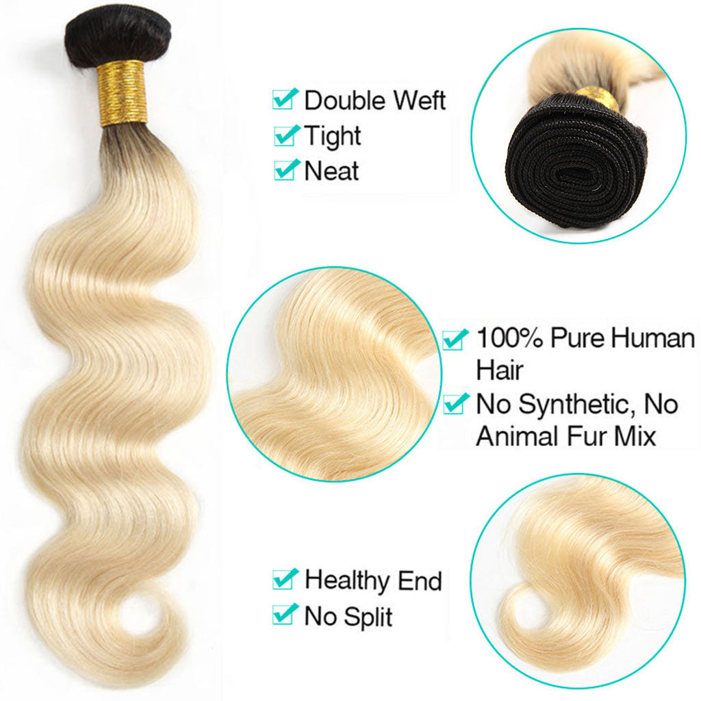 3 Bundles 1b/613 Ombré Blonde Hair Body Wave Brazilian Human Hair - Image 3
