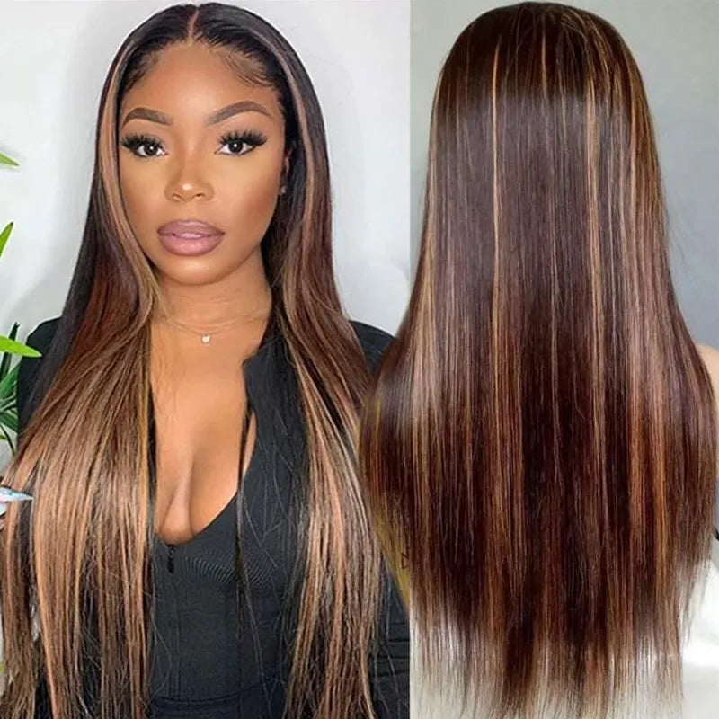 1B/30 Highlight Straight Human Hair 13x4 Lace Front Wigs For Women