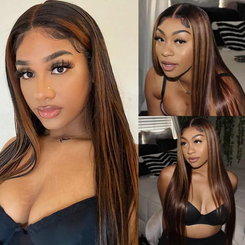 1B/30 Highlight Straight Human Hair 13x4 Lace Front Wigs For Women - Image 3