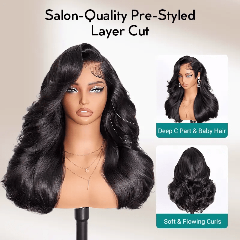 Peacock Curls Pull Go 13x6 Full Glueless Lace Front Wig Pre-Styled Heavy Layers Cut Human Hair - Image 15